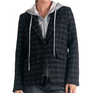 New Elan
Women's Plaid Long-Sleeve Layered Blazer Hoodie